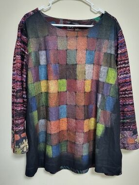 John Mark Long Sleeve Tunic Top 1X Plus Size Art To Wear Abstract Colorful